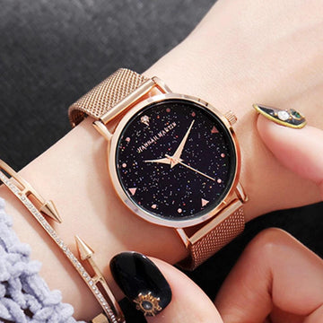 New Arrival Elegant Fashion Lady's Watch Luxury Rhinestone Starry Sky Dial Waterproof Stainless Steel Strap Watches